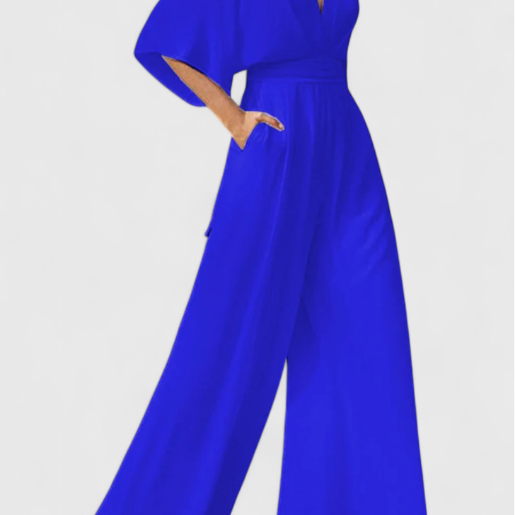 Isaura Mono Largo Elegante con Pierna Ancha y Escote en V