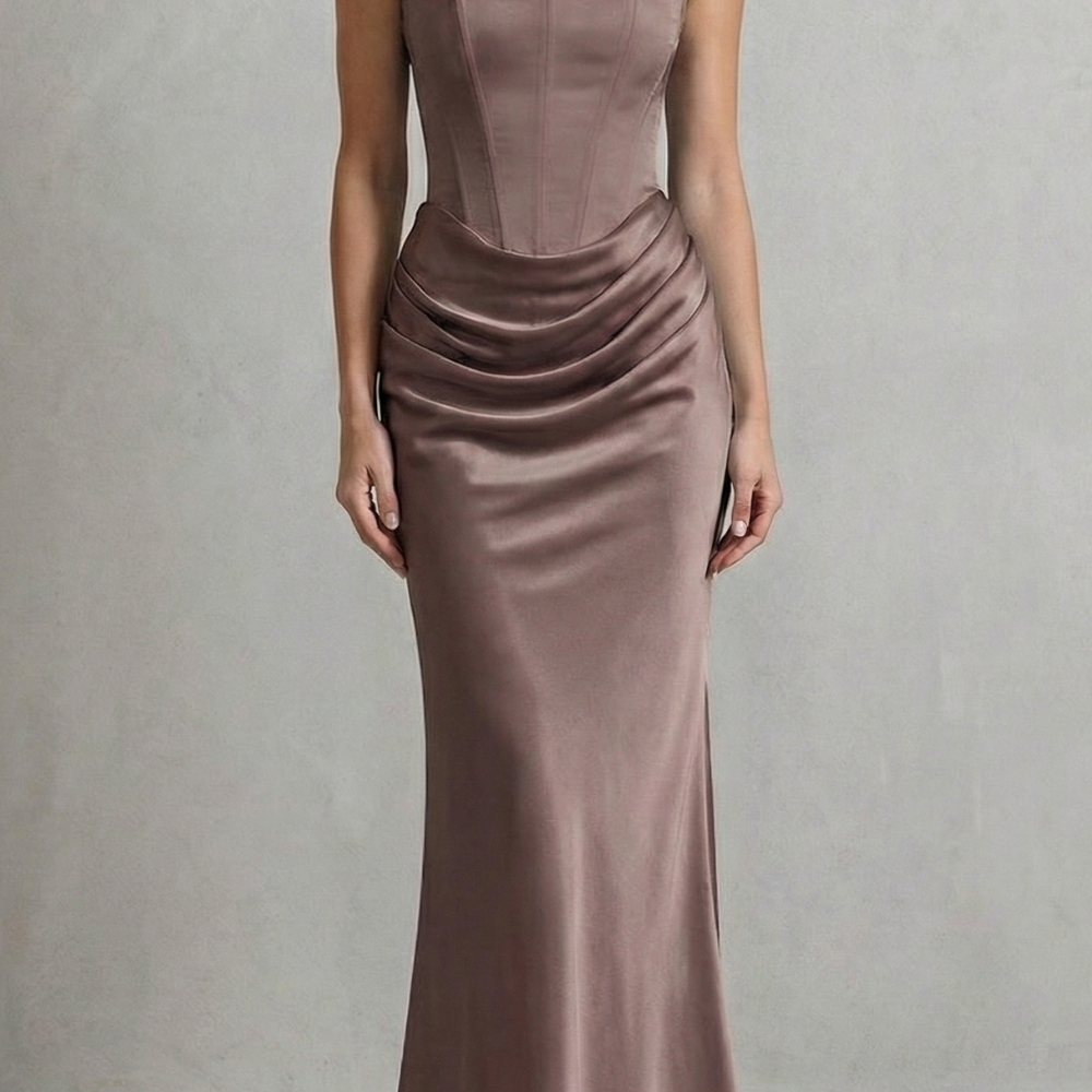 VESTIDO MAXI CORSÉ PALABRA DE HONOR CON DRAPEADO
