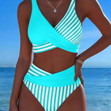 Bikini Cruzado Rayado Impreso