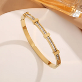 Pulsera Geométrica Abierta de Dos Capas de Circonio