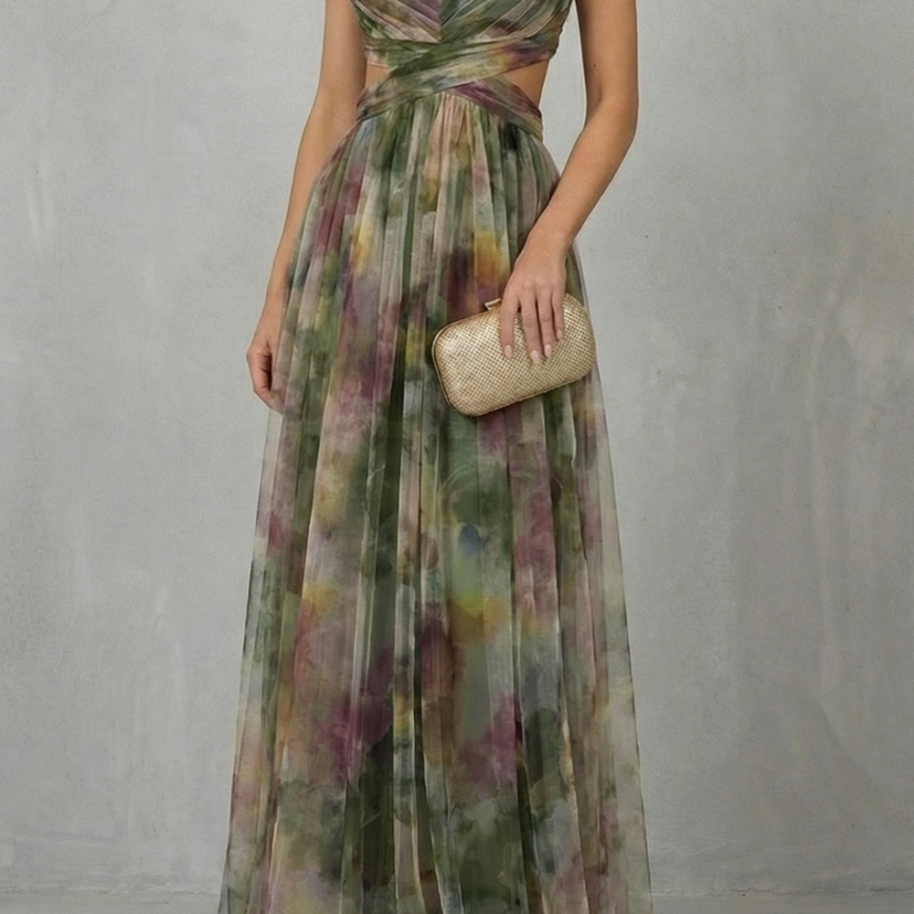 VESTIDO MAXI SIN MANGAS CON ROMANTICISMO ACUARELA