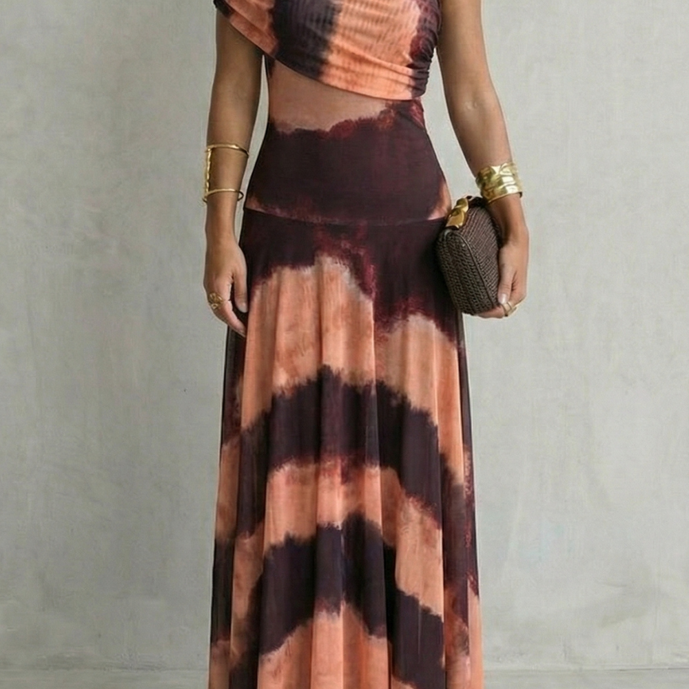VESTIDO MAXI DE UN HOMBRO CON ESCOTE DRAPEADO ELEGANTE