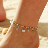 Pulsera de Tobillo de Cristal Multicolor y Oro