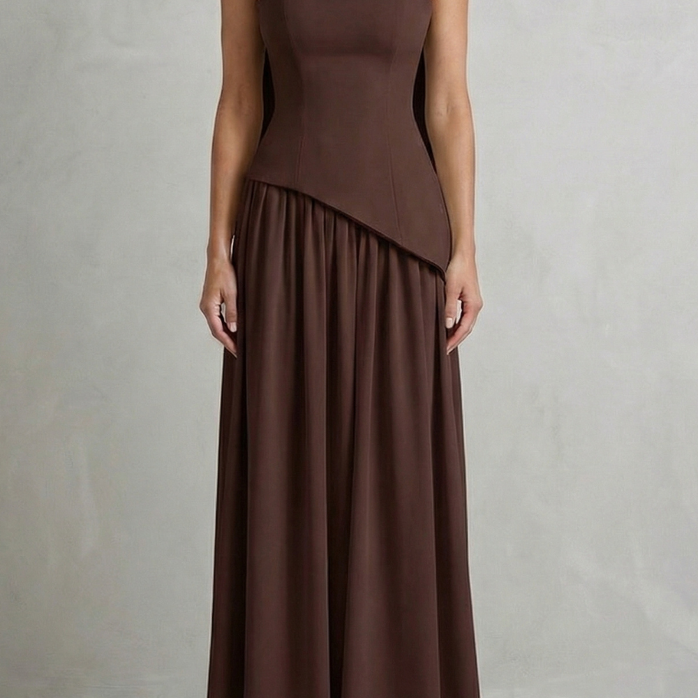 VESTIDO MAXI PALABRA DE HONOR CON DRAPEADO ESCULPIDO