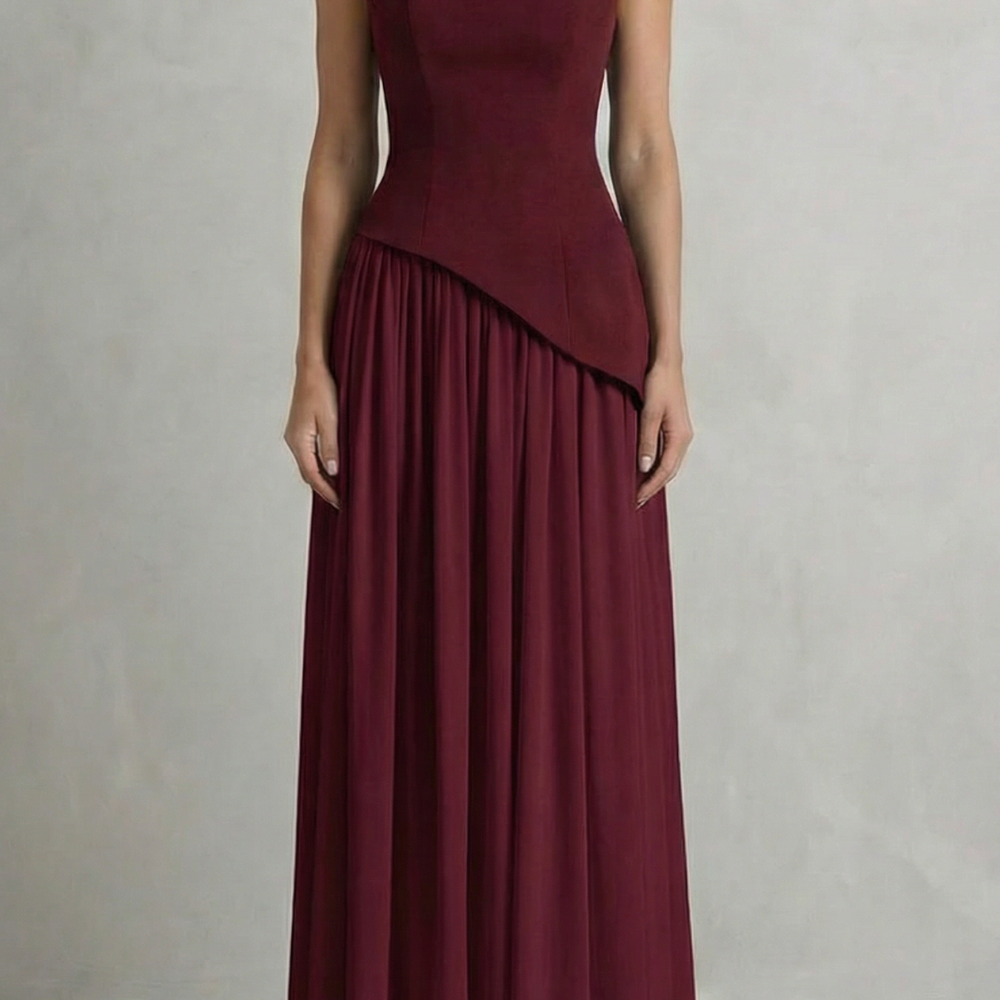 VESTIDO MAXI PALABRA DE HONOR CON DRAPEADO ESCULPIDO