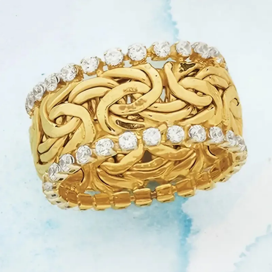Anillo con Cinta de Cristal Dorada Trenzada