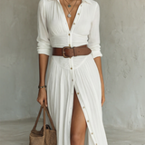 Lea | Vestido Maxi de Lino Blanco