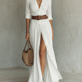 Lea | Vestido Maxi de Lino Blanco