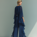 Camila | Conjunto de Chiffon Azul Marino con Volantes