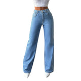 JEANS DE CINTURA ALTA Y PIERNA LARGA