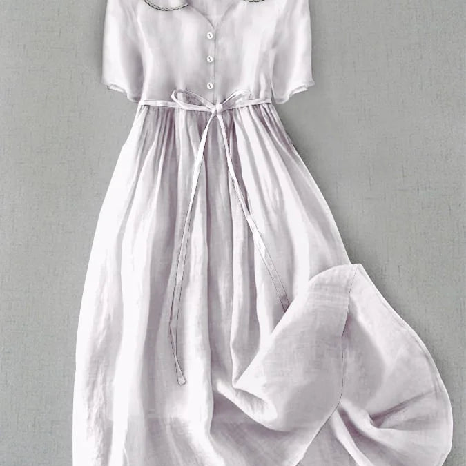Isla | Elegante Vestido de Algodón-Lino de Manga Media