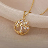 Collar Árbol de la Vida con Zirconio en Oro
