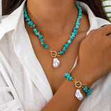 Conjunto Elegante de Joyas de Piedras Naturales y Perlas