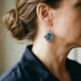 Pendientes Colgantes de Cristal Azul en Oro y Plata