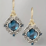 Pendientes Colgantes de Cristal Azul en Oro y Plata