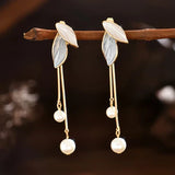 Pendientes Colgantes en Forma de Hoja con Margaritas