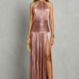 VESTIDO MAXI DRAPEADO CON ELEGANCIA METALIZADA