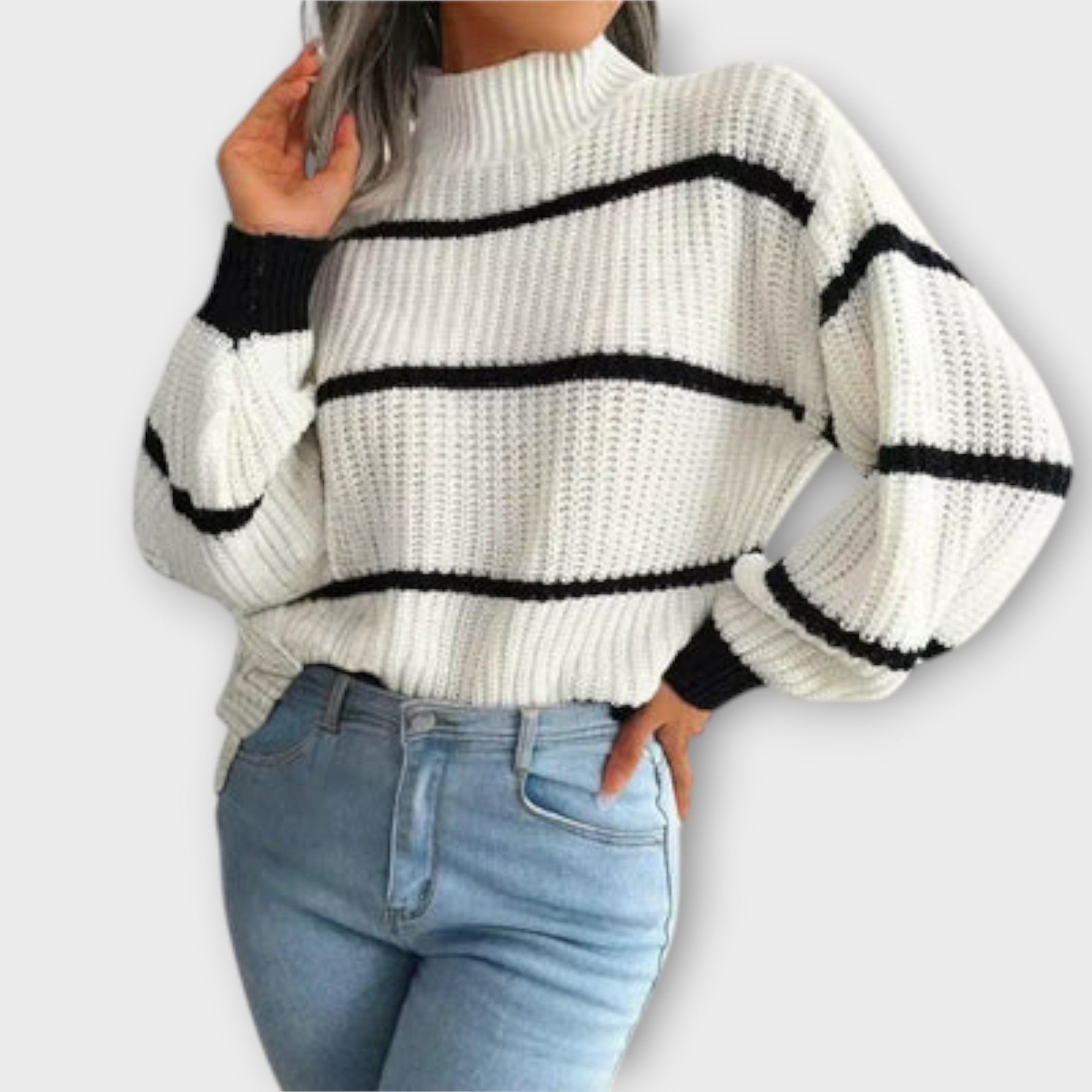 Chavala - Suéter de Cuello Alto con Rayas