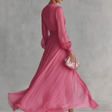 Mia | Vestido de Chifón Rosa con Escote en V