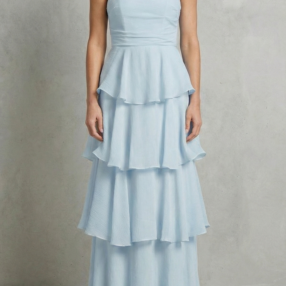 VESTIDO MAXI PALABRA DE HONOR CON CAPAS EN CASCADA
