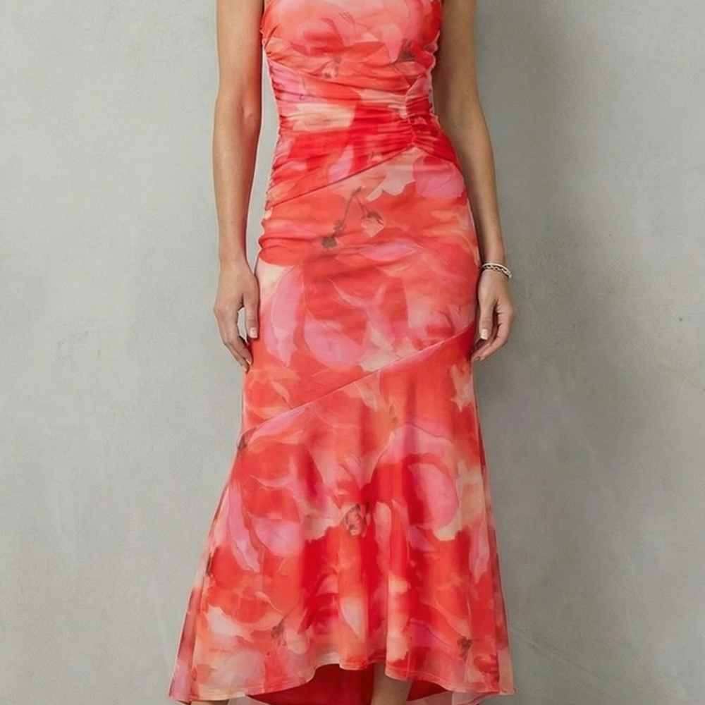 VESTIDO MAXI DE UN HOMBRO CON ELEGANCIA FLORAL