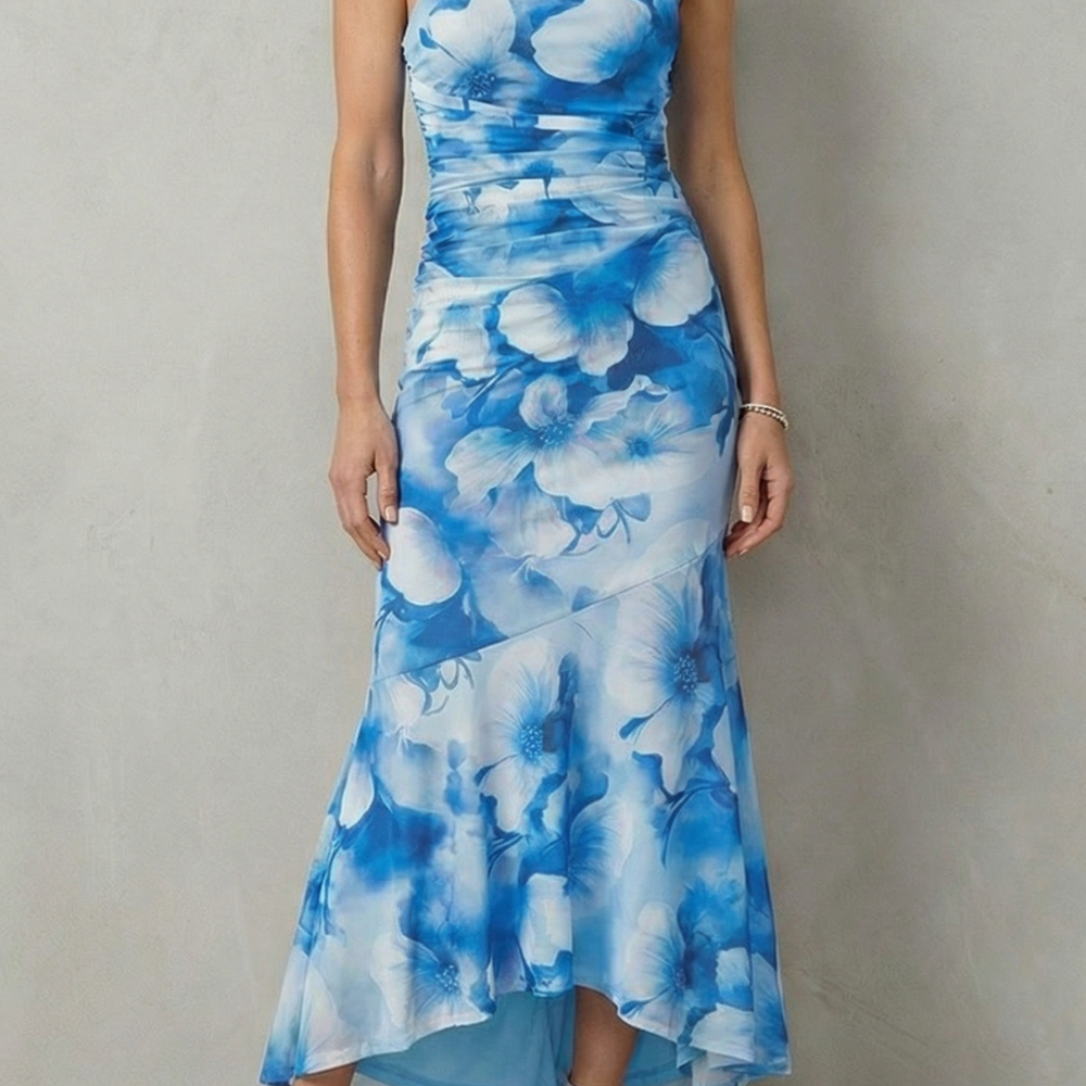 VESTIDO MAXI DE UN HOMBRO CON ELEGANCIA FLORAL