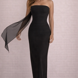 VESTIDO MAXI NEGRO CON CINTURA DEFINIDA