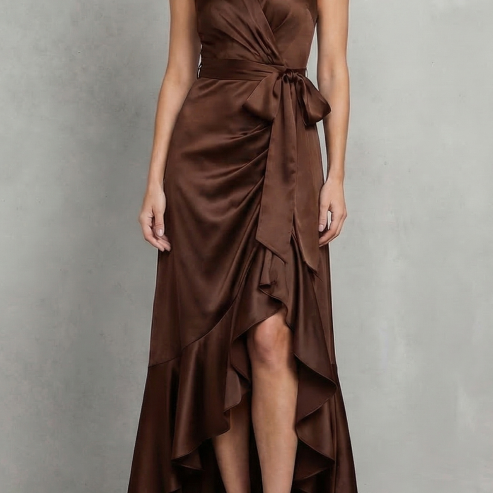 VESTIDO MAXI DE NOCHE CON SILUETA DRAPEADA DE SATÉN