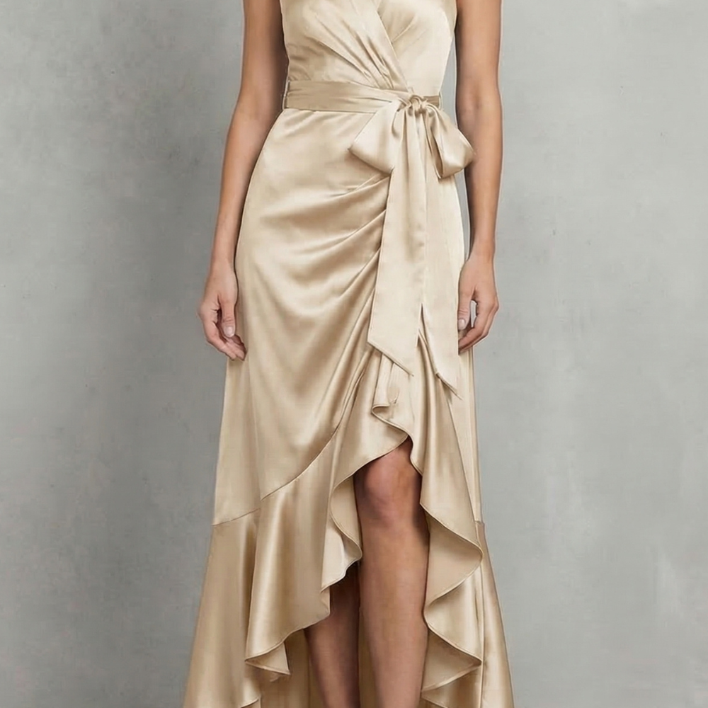 VESTIDO MAXI DE NOCHE CON SILUETA DRAPEADA DE SATÉN