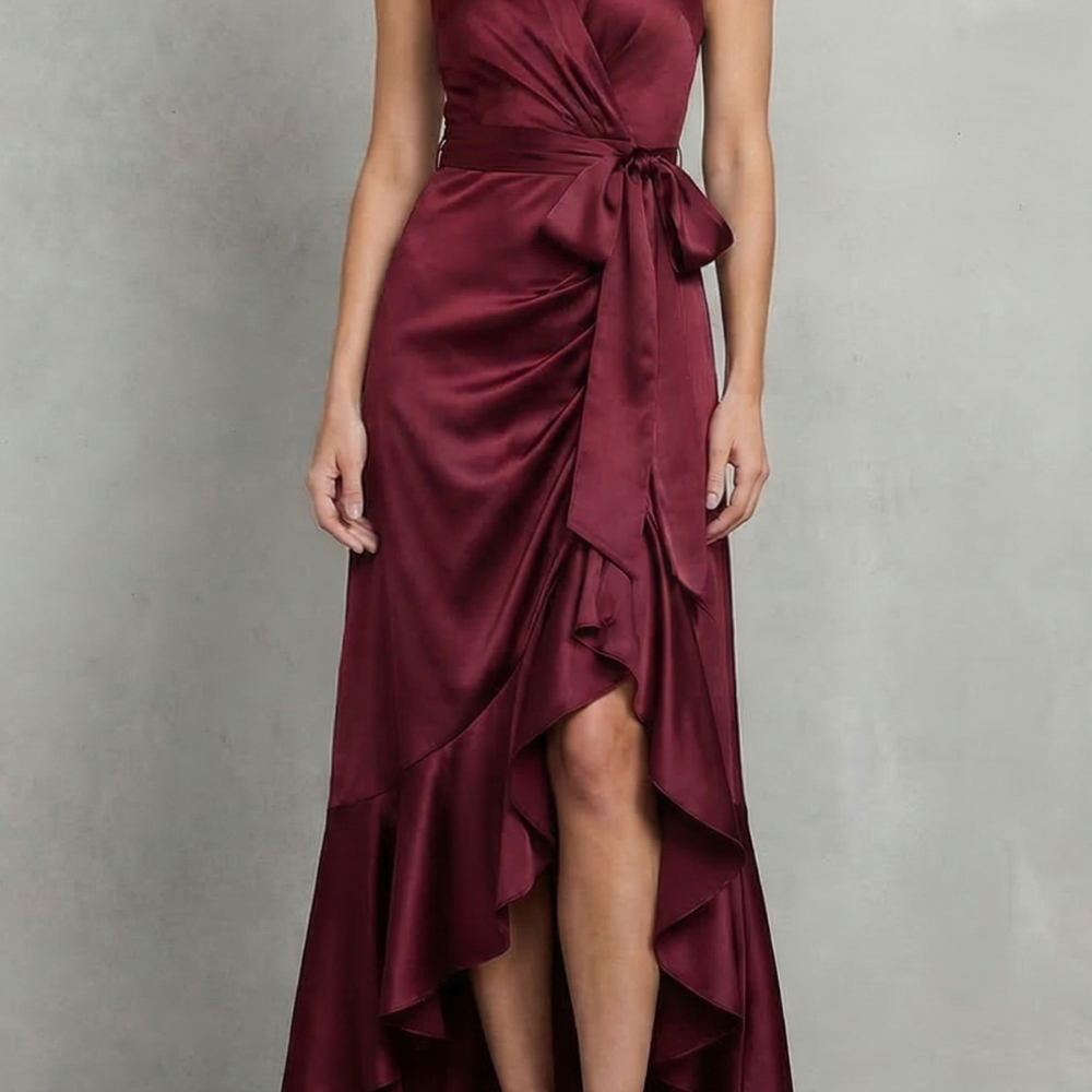 VESTIDO MAXI DE NOCHE CON SILUETA DRAPEADA DE SATÉN