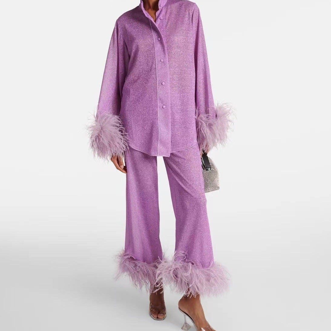 Lucía - Conjunto de Dos Piezas con Cuello de Plumas