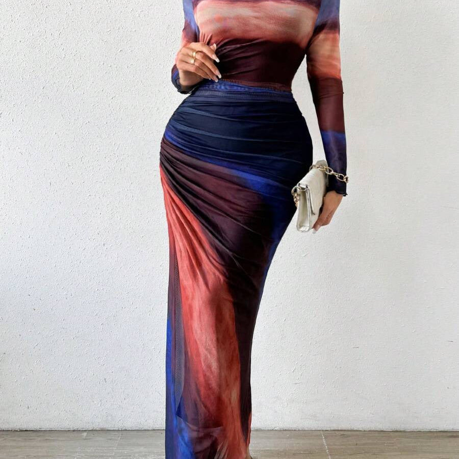 Natalia | Vestido Maxi Bodycon de Manga Larga Impreso y Cómodo