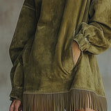 Gabriela - Vestido de ante con cuello alto y flecos