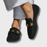 Lia™ | Mocasin Negro de Punta Redonda