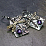 Pendientes retro de libélula con cristales morados