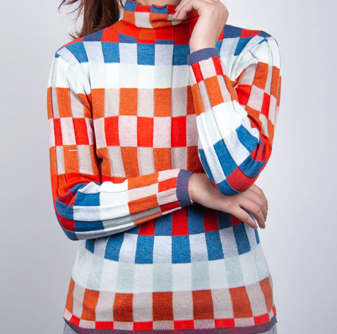 Erika - Suéter de Cuello Alto Patchwork
