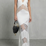 VESTIDO MAXI CON ENCAJE Y CUELLO HALTER ELEGANTE