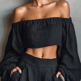 Aurora | Conjunto de hombros al descubierto con pantalón ancho