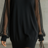 VESTIDO MINI CON CUELLO ALTO Y MANGAS DE MESH