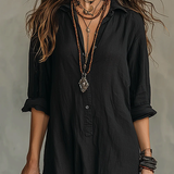 Lucía | Vestido maxi negro holgado con botones