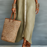 Carmen | Vestido maxi verde oliva con línea minimalista