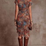 VESTIDO MIDI PLISADO CON ESTAMPADO ARTÍSTICO BOHO
