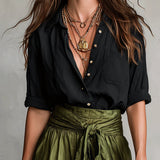 Dulce| Conjunto de dos piezas: camiseta negra y falda midi verde oliva