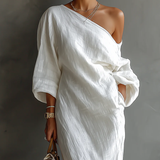Josefa | Elegante vestido maxi de un solo hombro en blanco