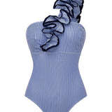 BAÑADOR ASIMÉTRICO ESTAMPADO CON FLOR 3D PARA MUJER