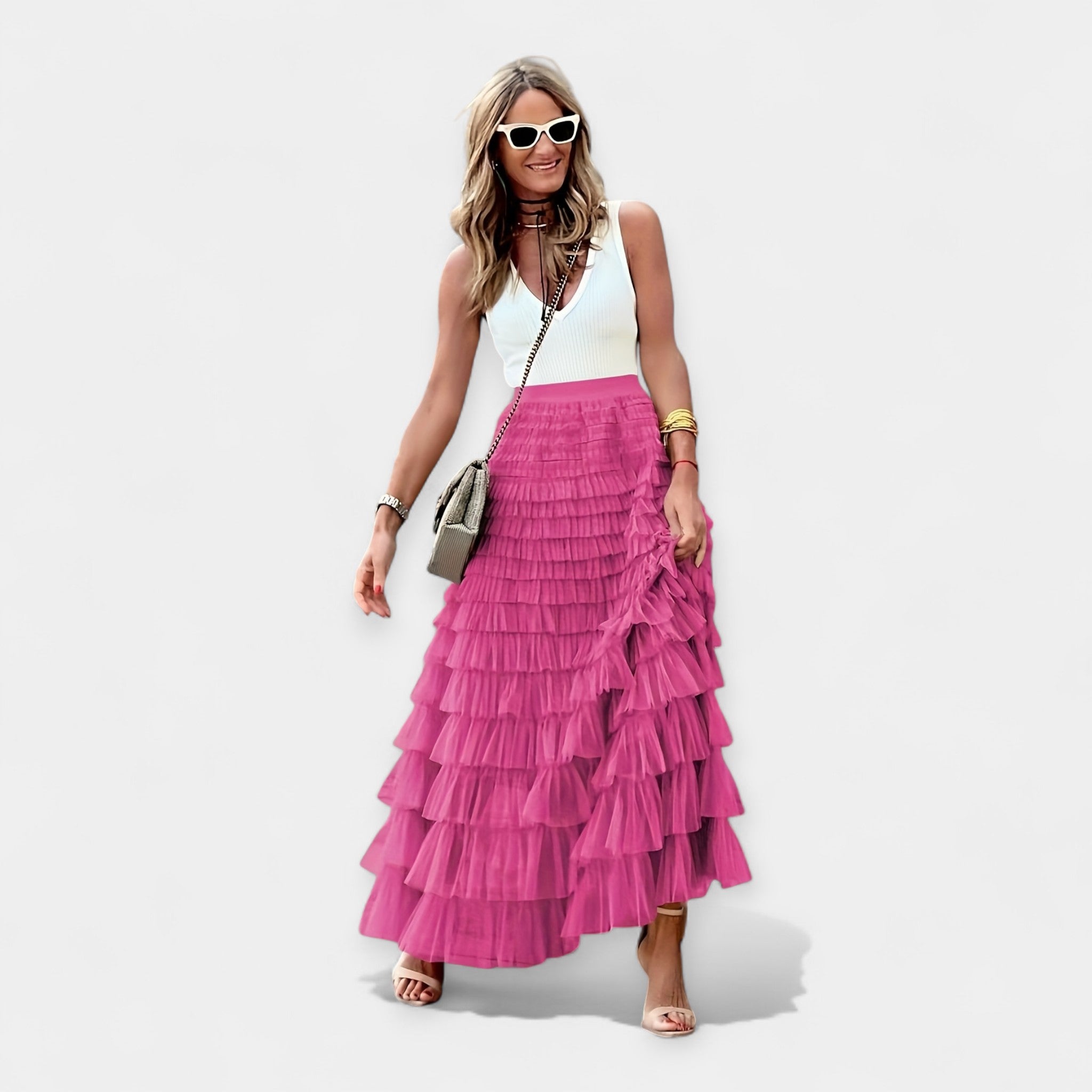 Valerie - Falda boho con dobladillo de satén y malla
