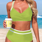 BIKINI DE DOS PIEZAS DE TIRO ALTO CON RAYAS Y DISEÑO EN CONTRASTE