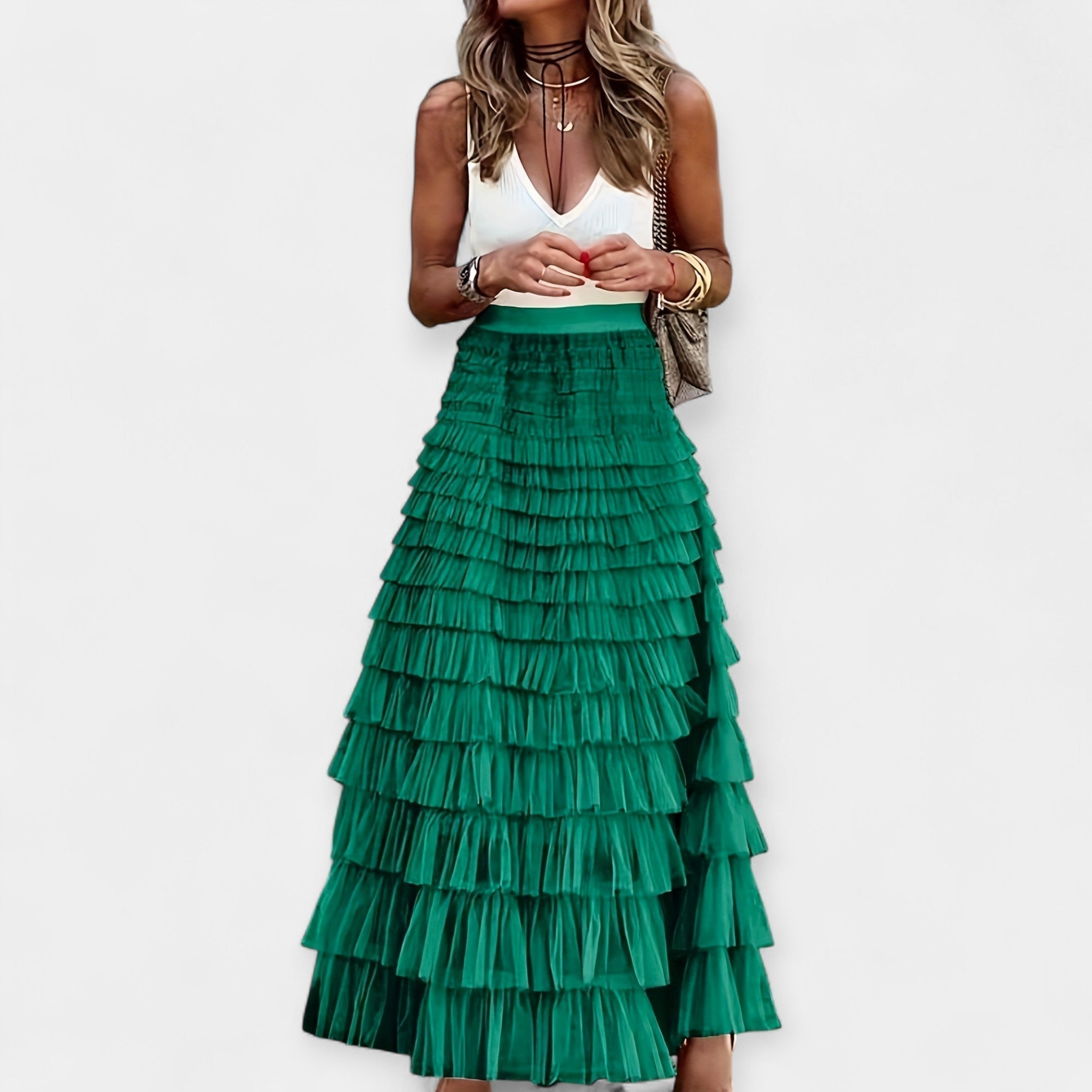 Valerie - Falda boho con dobladillo de satén y malla