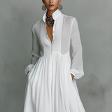 Alba | Vestido Maxi  Patchwork con Cuello Alto