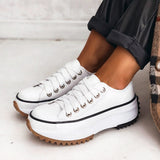 Elina - Zapatos Cómodos Con Tacón Grueso Lona Estilo Urbano